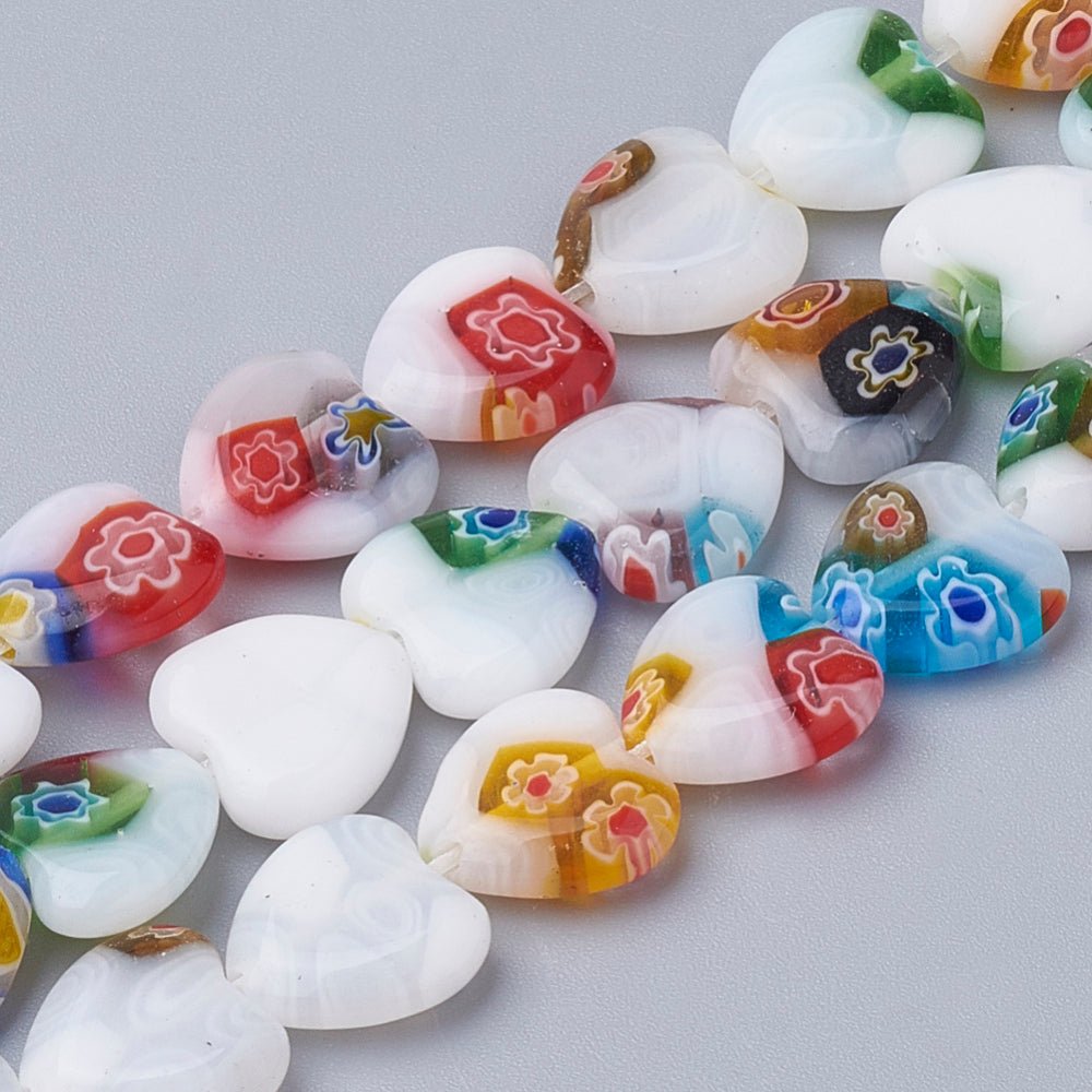 Millefiori Lampwork Perler – Hjerter Mixfarver (10x10x3mm) - Uniq Perler - 