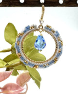 Miyuki E - Bog – Miyuki Øreringe Med Rund Ramme, Blå/Hvid/Guld (Ø35mm) - Uniq Perler - 786246