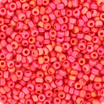 Miyuki Rocailles Perler, RR 407FR, Opaque Matte AB Vermillion Red, 11/0 - Uniq Perler - 113347