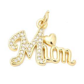 MOM Pendant – Cubic Zirconia - Long-lasting gold plating(14x20mm) - Uniq Perler - 117319