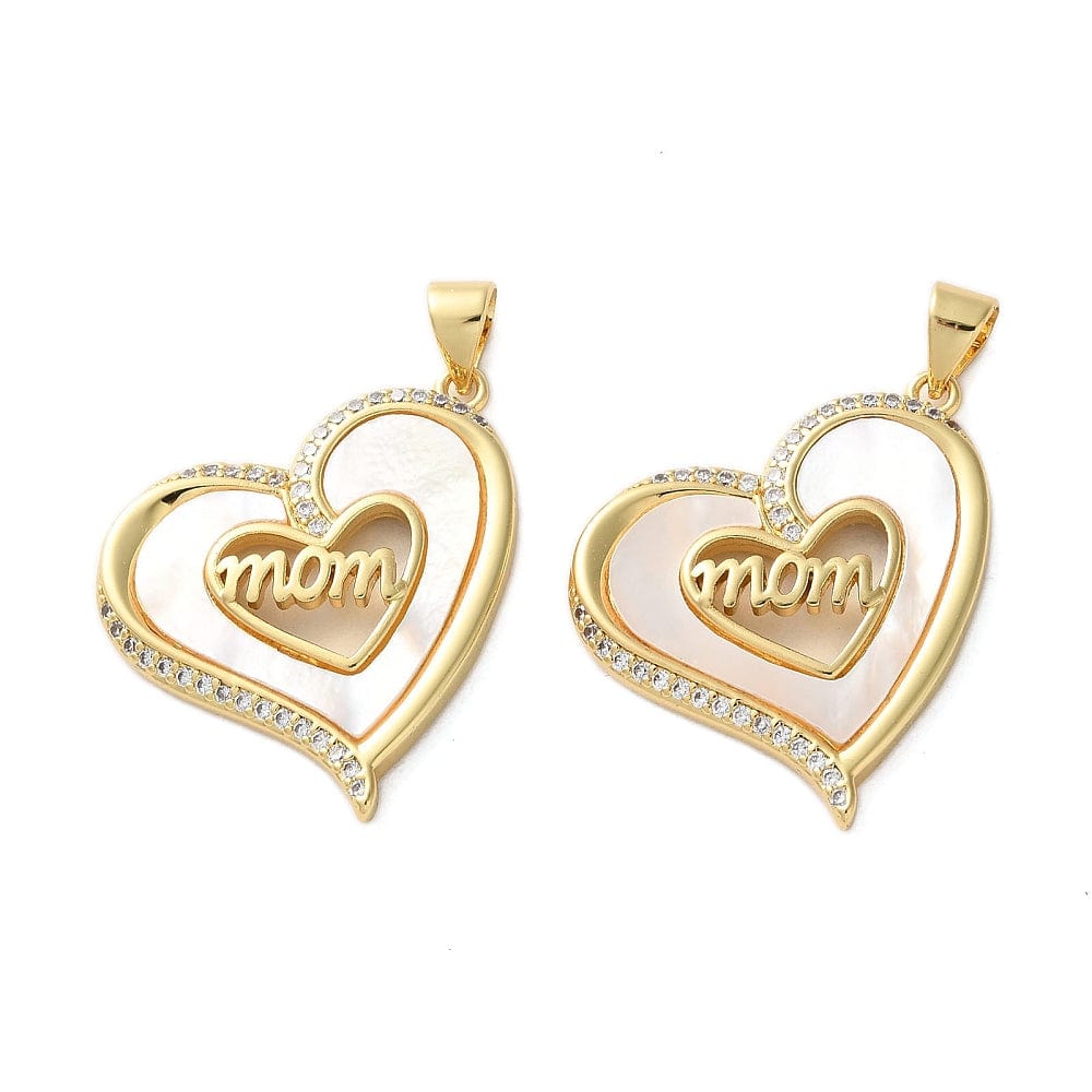 "MOM" Vedhæng Med Zirkonia Sten, 18K Forgyldt, (22x26mm) - Uniq Perler - 114948