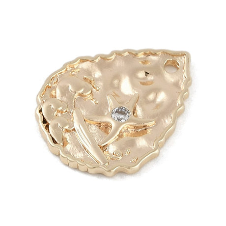 Mønstret Dråbe Vedhæng Med Zirkonia Sten, 18K Forgyldt, 19x15mm - Uniq Perler - 976796