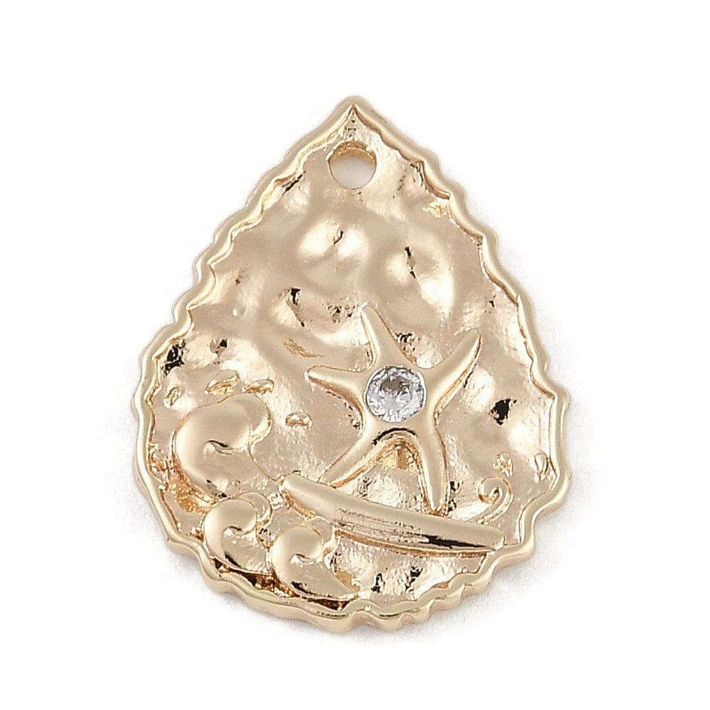 Mønstret Dråbe Vedhæng Med Zirkonia Sten, 18K Forgyldt, 19x15mm - Uniq Perler - 976796