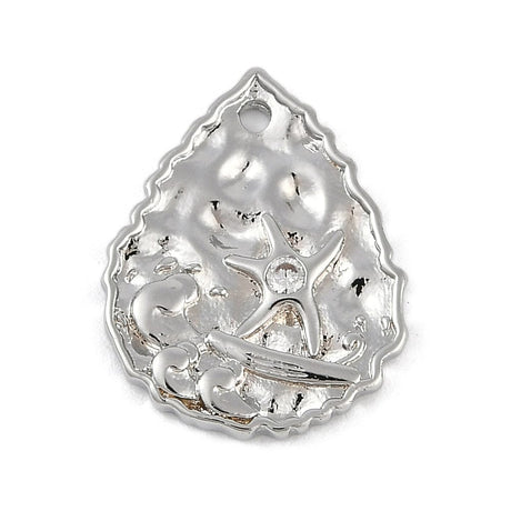 Mønstret Dråbe Vedhæng Med Zirkonia Sten, Platin, 19x15mm - Uniq Perler - 976797