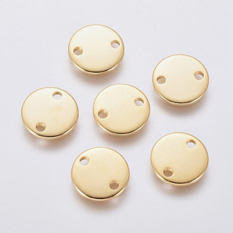 Møntformet Connector, Forgyldt Stål, 8mm, 10 Stk - Uniq Perler - 111328