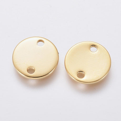 Møntformet Connector, Forgyldt Stål, 8mm, 10 Stk - Uniq Perler - 111328