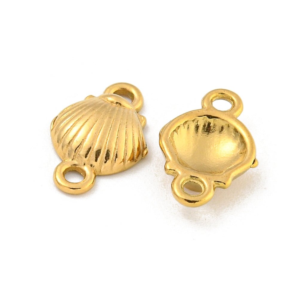 Mussel Intermediate Link in Water-resistant Gold-plated Steel – (11.5x7.5mm, 2 pcs.) - Uniq Perler - 117432