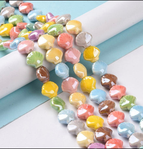 Muslinge Porcelænsperler – Blank Glaseret, Farve Mix (13,5x12x7,5mm) - Uniq Perler - 122801