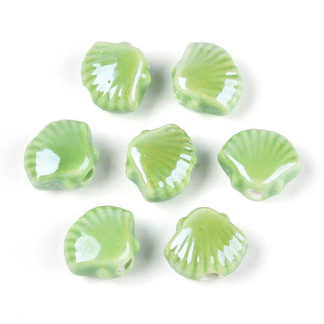 Muslinge Porcelænsperler - Grøn (12x10mm) 4 stk - Uniq Perler - 114969