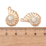 Muslinge Vedhæng Med Perle Og Rhinsten – 18K Forgyldt Messing (22x15mm) 6 stk. - Uniq Perler - 120503