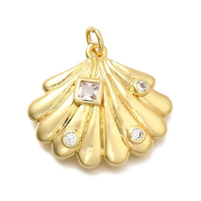 Mussel Pendant With Zirconia Stones, Long-Lasting Gold Plated, 23x20x5mm - Uniq Perler - 114515