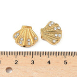 Muslingeperler med Rhinsten – 18K Forgyldt Stål (13,5x16x4,5mm) 2 stk. - Uniq Perler - 119834