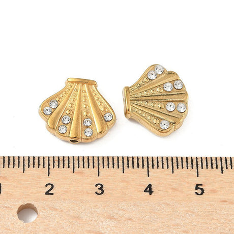 Muslingeperler med Rhinstein – 18K Forgylt Stål (13,5x16x4,5mm)