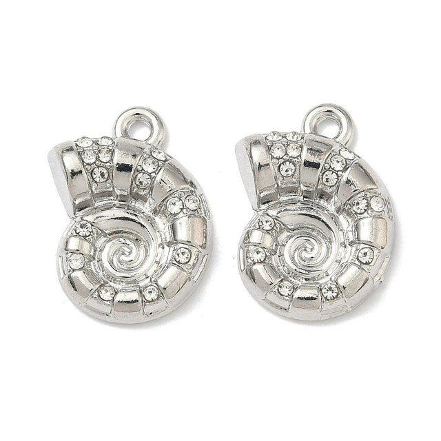 Muslingevedhæng i platinfarvet messing med rhinsten (19,5 mm) - Uniq Perler - 