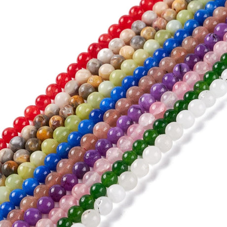 Natursten – Mix Farver, Runde (6mm, 10 Strenge) - Uniq Perler - 112459