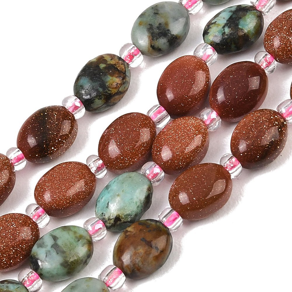 Naturstens Mix Perler – Flade Ovale (8~8,5x6~6,4x3,8~4mm) - Uniq Perler - 125916