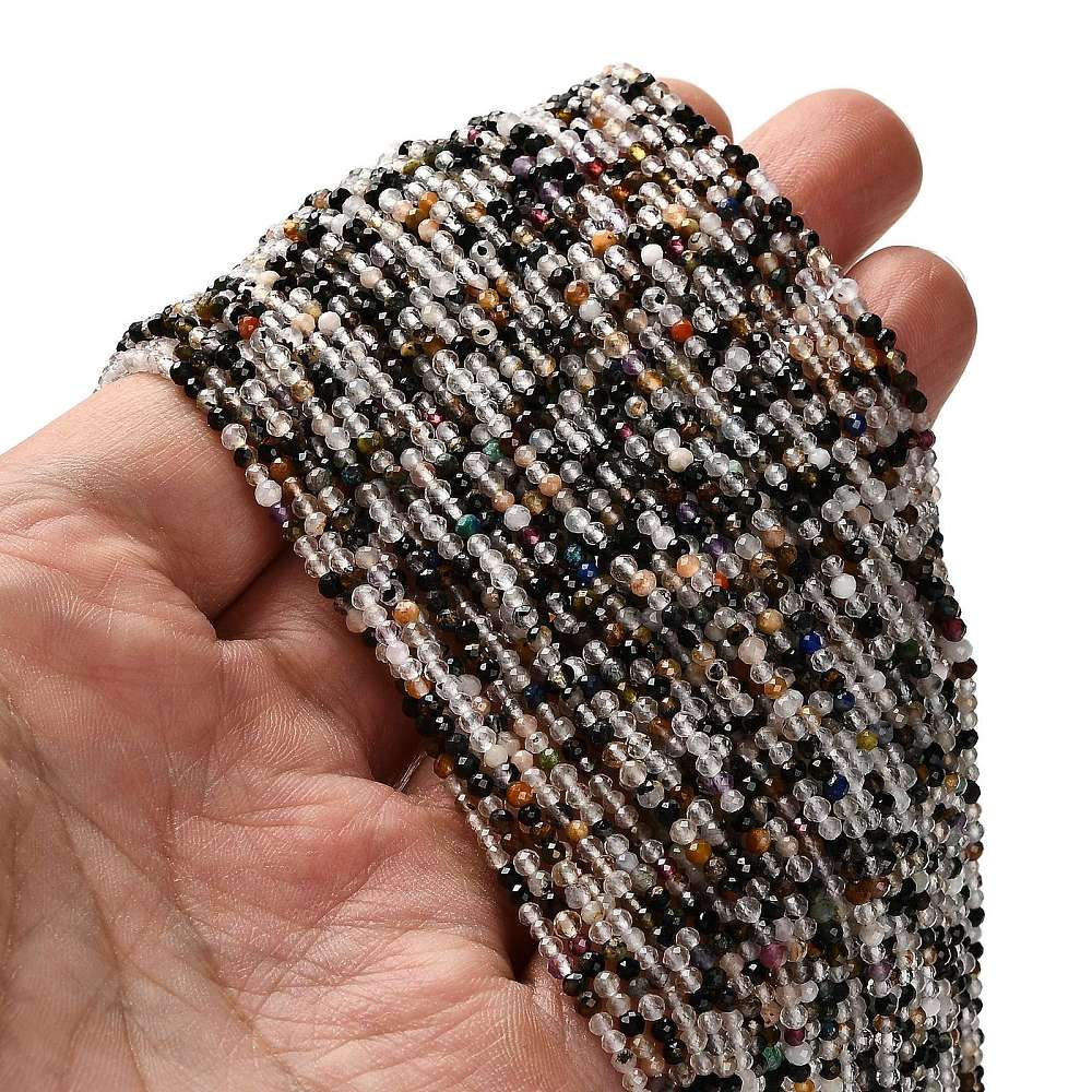 Naturstens Mix – Sort/Klar, Rund, Facetteret (2mm) - Uniq Perler - 