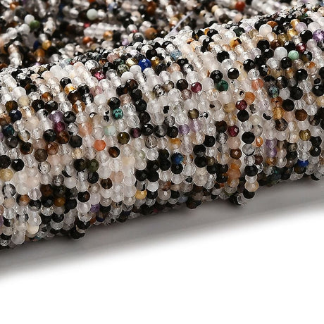 Naturstens Mix – Sort/Klar, Rund, Facetteret (2mm) - Uniq Perler - 