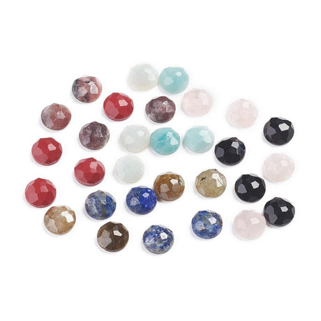 Naturstens Mixede Cabochons – Farve Mix, Runde, Facetteret (7 - 8mm) 10 Stk - Uniq Perler - 115443