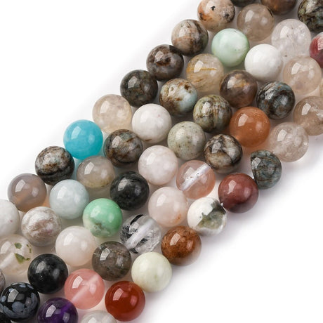 Natural Stone Beads Mix on String – Round (8mm) - Uniq Perler - 