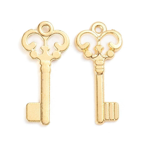 Nøgle Vedhæng – Forgyldt (21.5x10mm) 6 stk - Uniq Perler - 
