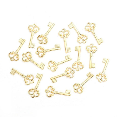 Nøgle Vedhæng – Forgyldt (21.5x10mm) 6 stk - Uniq Perler - 