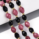 Obsidian og Rhodonit Perler – Facetteret, Risformet (7,5 - 9x6 - 7mm) - Uniq Perler - 117518