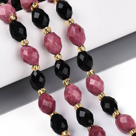 Obsidian og Rhodonit Perler – Facetteret, Risformet (7,5 - 9x6 - 7mm) - Uniq Perler - 117518