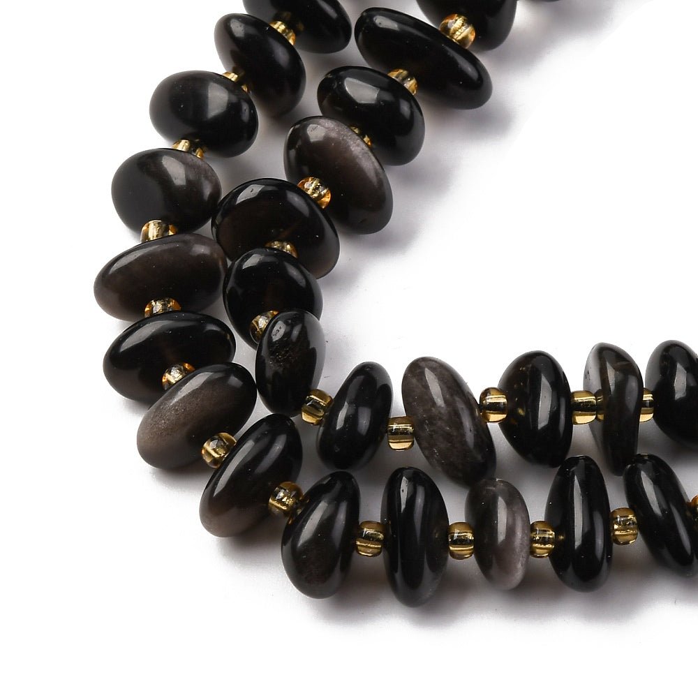 Obsidian Rondell Perlen auf Schnur – Naturstein (6x12mm) - Uniq Perler - 