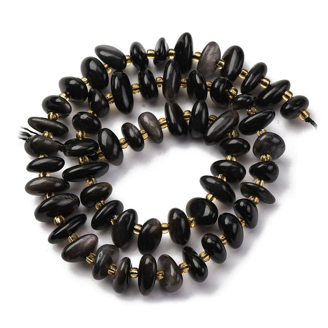 Obsidian Rondell Perlen auf Schnur – Naturstein (6x12mm) - Uniq Perler - 