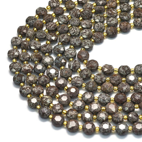 Obsidian Snowflake, Møntformet, Facetteret, 8x5mm - Uniq Perler - 215917