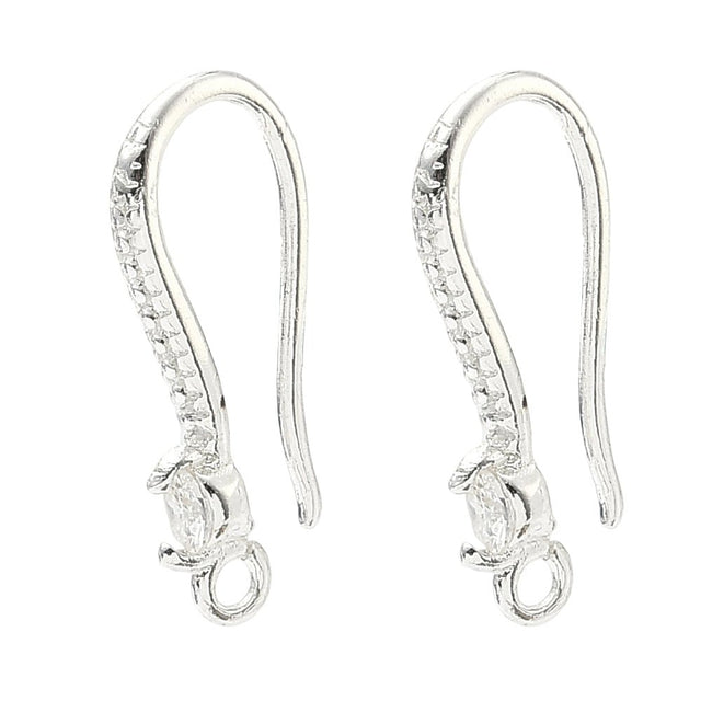 Ear Hooks With Cubic Zirconia – Long-lasting Silver-plated Brass (19x9x3mm)