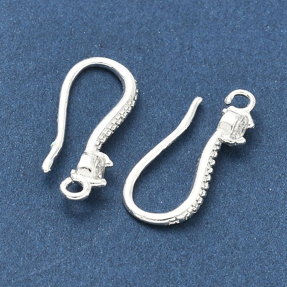 Ear Hooks With Cubic Zirconia – Long-lasting Silver-plated Brass (19x9x3mm)