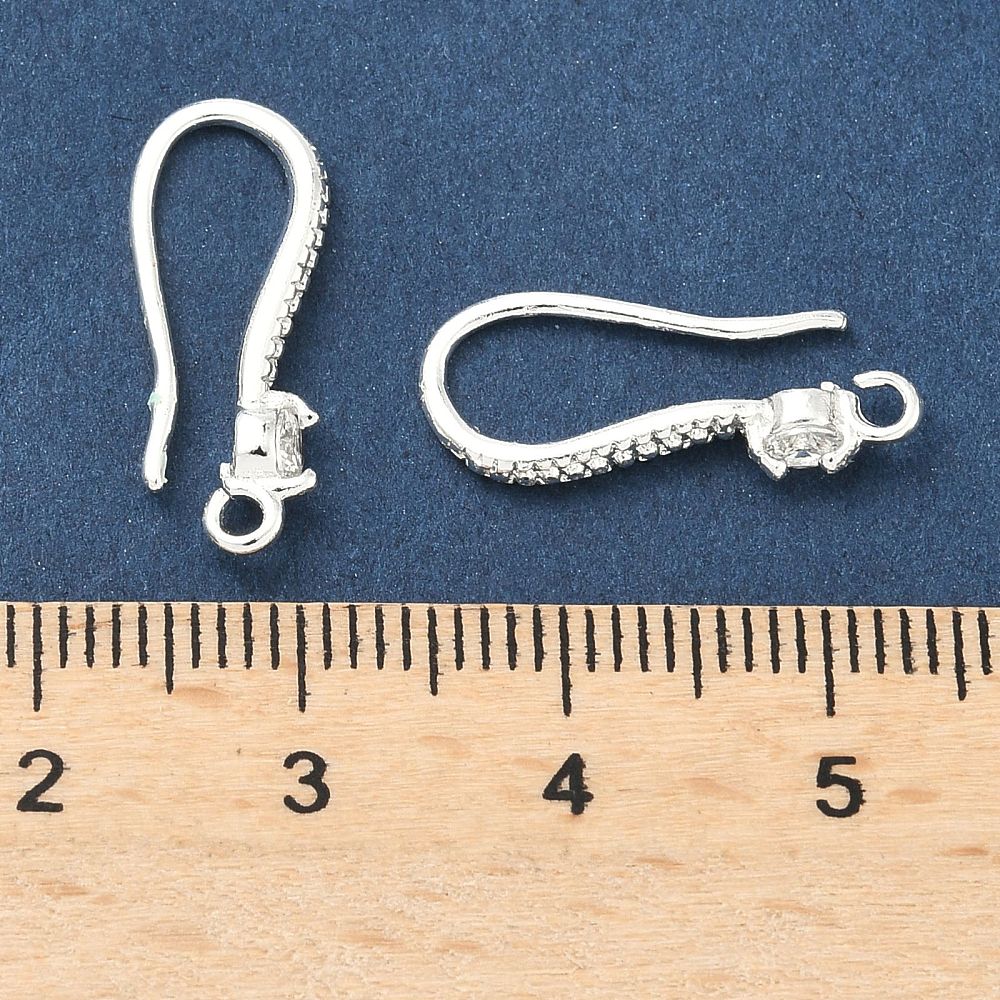 Ear Hooks With Cubic Zirconia – Long-lasting Silver-plated Brass (19x9x3mm)