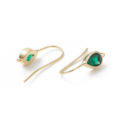 Ørekrog Med Grøn Zirkonia Sten, Dråbeformet, 18K Forgyldt,(11x6mm) - Uniq Perler - 1111490203