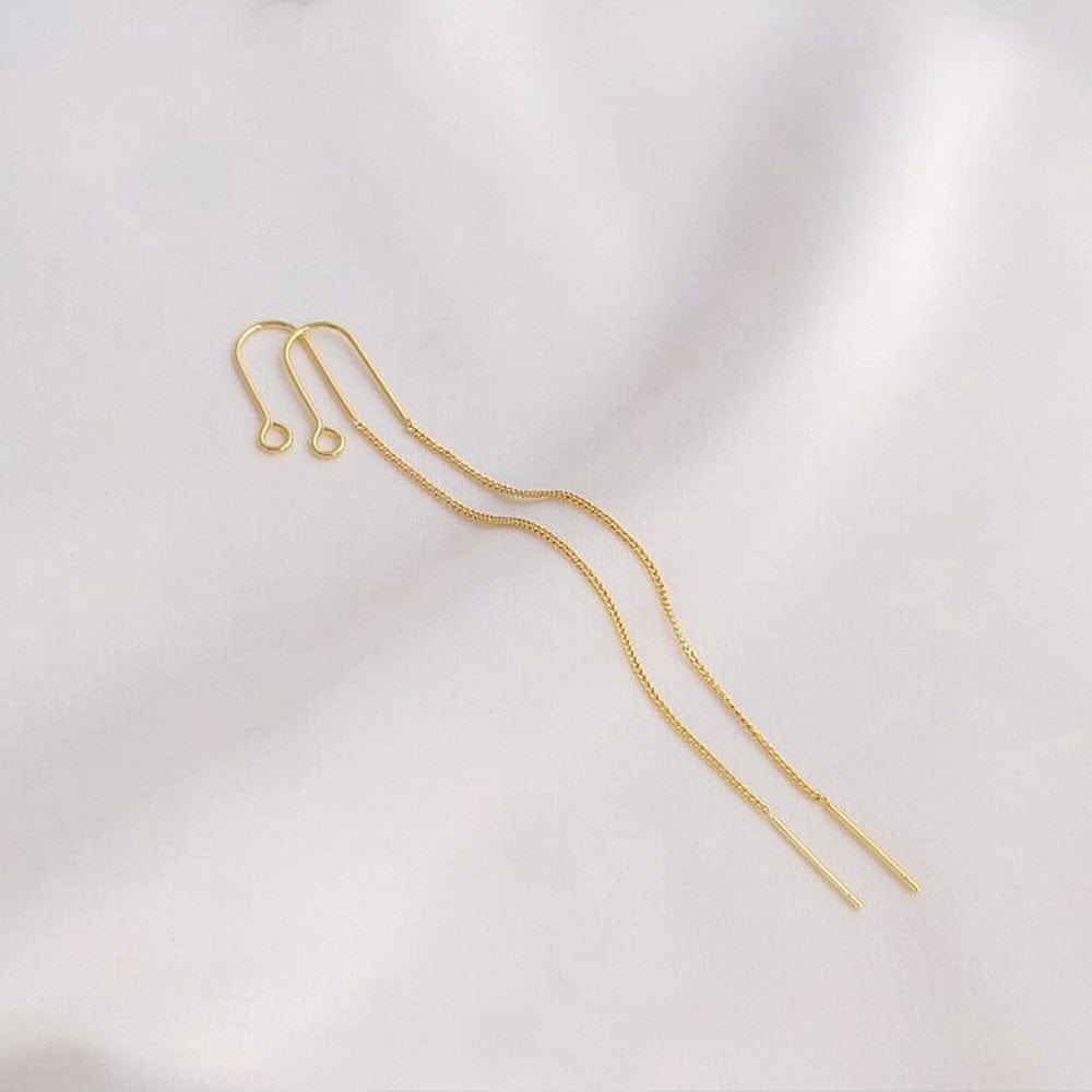 Ørekrog med kæde/Sterling Sølv Stift – 18K Forgyldt (93mm) - Uniq Perler - 115869