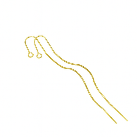 Ørekrog med kæde/Sterling Sølv Stift – 18K Forgyldt (93mm) - Uniq Perler - 115869