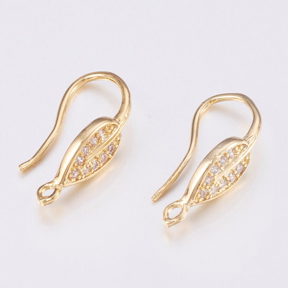 Ørekroge Blad Med Øje – Zirkonia - 18 karats Forgyldt (21mm) - Uniq Perler - 117844