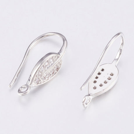 Ørekroge Blad Med Øje – Zirkonia Platinium (21mm) - Uniq Perler - 117842