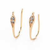 Ørekroge Med 2 Zirkonia Sten, 18K Forgyldt Messing, (19x2,5mm) - Uniq Perler - 545674