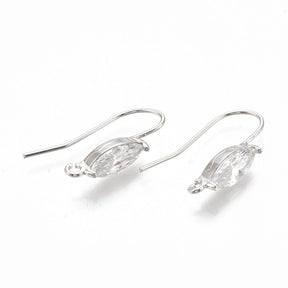 Ear Hooks With "Horse Eye" Zirconia Stone, Platinum, (21mm) - Uniq Perler - 112802