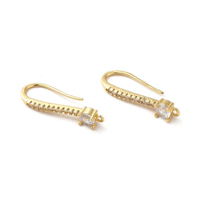 Ohrhaken mit klaren Zirkonia-Steinen, 18K Vergoldet, (24x8,5mm) - Uniq Perler - 111664