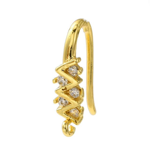 Ørekroge Med Klare Zirkonia Sten, 18K Forgyldt Messing, (15,5x4mm) - Uniq Perler - 111662