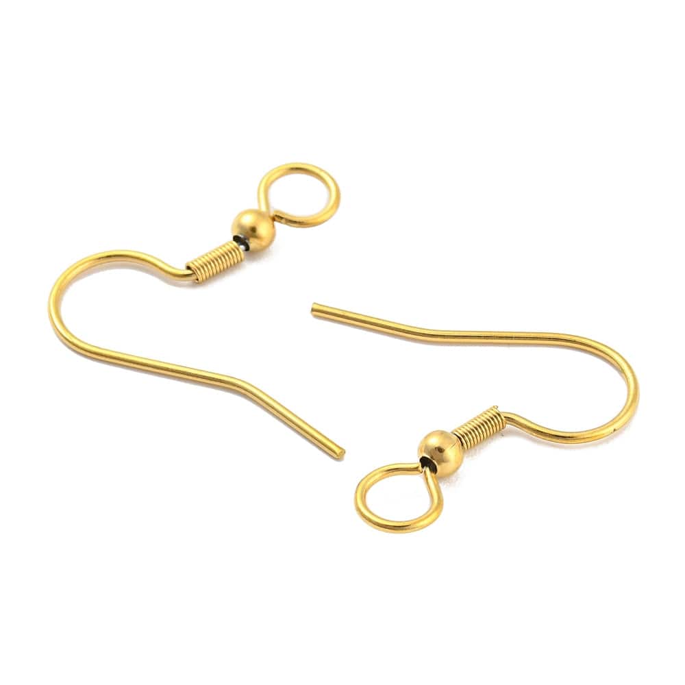 Ørekroge Med Metal Perle Og Øje, 18K Forgyldt Stål, (22x23 mm) - Uniq Perler - 111815