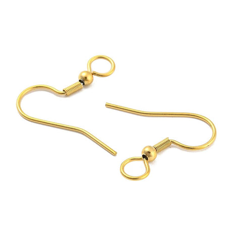 Ørekroge Med Metal Perle Og Øje, 18K Forgyldt Stål, (22x23 mm) - Uniq Perler - 111815