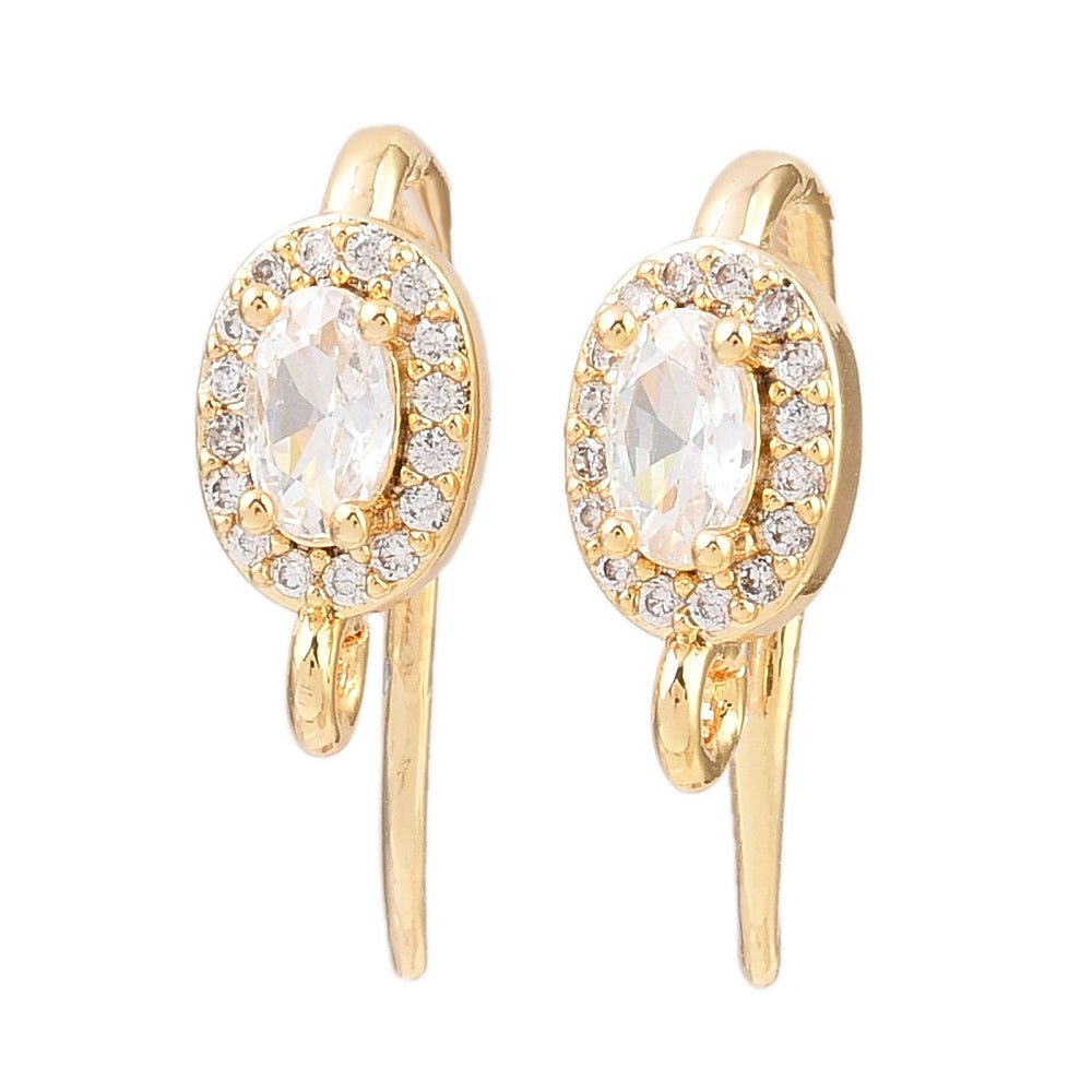 Ear Hooks With Oval Zirconia – 18K Long-Lasting Gold Plated (16x8mm) - Uniq Perler - 117329