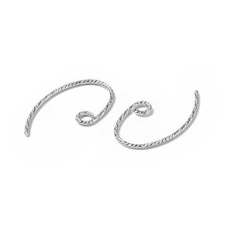 Ørekroge Med Tvistet Mønster, Platinium Farvet Messing, 20x12mm - Uniq Perler - 0000014745