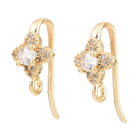 Ear Hooks With Zirconia flower – 18K Long-Lasting Gold Plated (16x8mm) - Uniq Perler - 117328