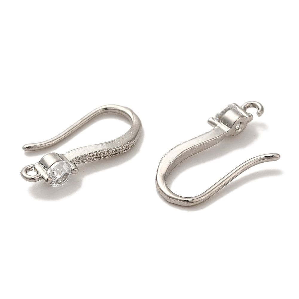 Ørekroge Med Zirkonia Sten, Langtidsholdbar Platin Farvet Messing, (19mm) - Uniq Perler - 114939