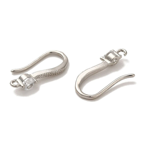 Ørekroge Med Zirkonia Sten, Langtidsholdbar Platin Farvet Messing, (19mm) - Uniq Perler - 114939